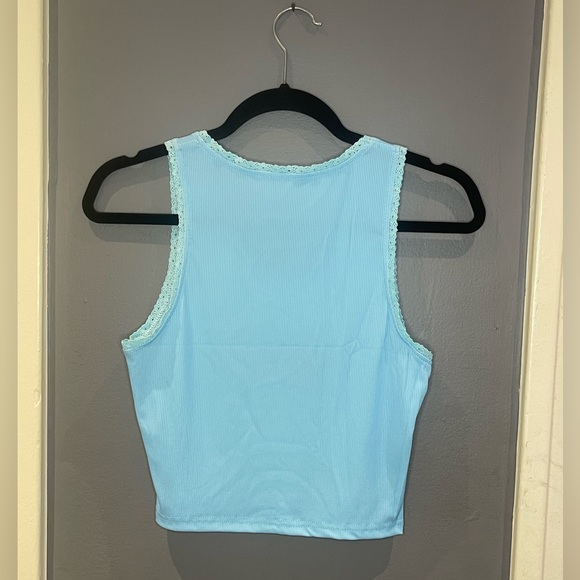 Baby Blue Graphic Print Tank top with Lace Trim - Picture 4 of 4
